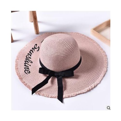 Fashion (56-58cm) Embroidery Summer Straw Hat Women Wide Brim Sun
