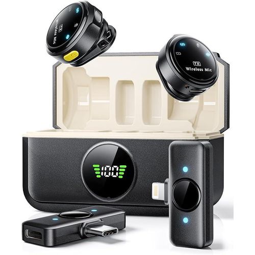 product_image_name-Generic-Y6 Wireless Microphone noise cancellation long Battery Life, Plug and Play, Clip-on Design magnetic buckle Portable dual receiver Lapel Mic Charging case-1