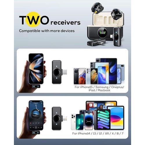 product_image_name-Generic-Y6 Wireless Microphone noise cancellation long Battery Life, Plug and Play, Clip-on Design magnetic buckle Portable dual receiver Lapel Mic Charging case-5