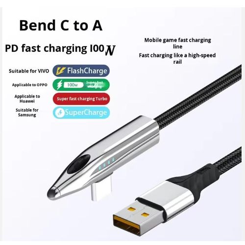 product_image_name-Generic-High-Speed 6A Right Angle Type-C Flash Charging Fast Charging Data Compatible for Apple Android 2m for Earphones Smart Watches-1