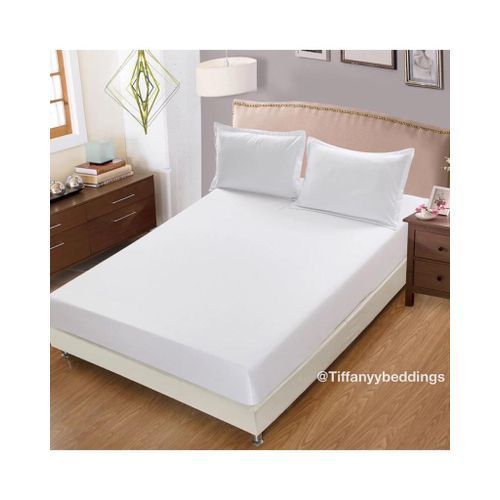 product_image_name-Fashion-White Plain Cotton Bedsheet With 4 Pillow Cases-1