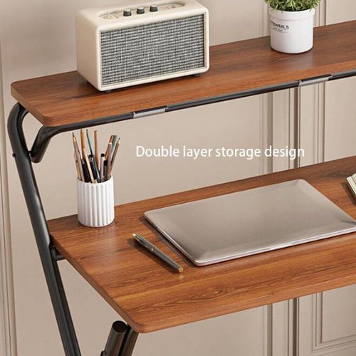 product_image_name-Generic- Folding Laptop Table Small Space 2 Tier Multipurpose Study Desk With Shelf Small Computer Desk-5
