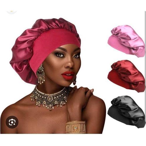 product_image_name-Fashion-4 Ladies Plain Satin Bonnet Sleep Cap-Bathing Wrap-2