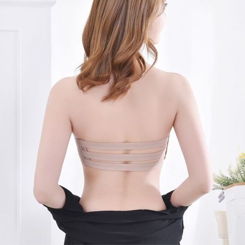 Fashion Womens Invisible Bra Lingerie Push Up Backless Underwear Khaki