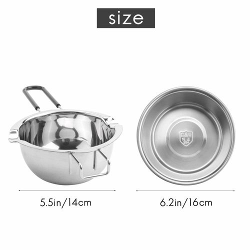 2- Stainless Steel Double Boiler, Heat- Handle for Chocolate, Butter,  Cheese, Caramel and - Steel Melting Pot, 2 Cup Capacity, Universal Pad