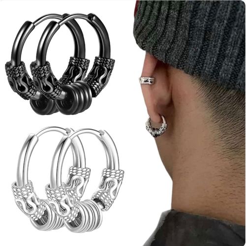 Fashion 2 Pcs Classy Silver Black Unisex Ear Clip Stainless Steel