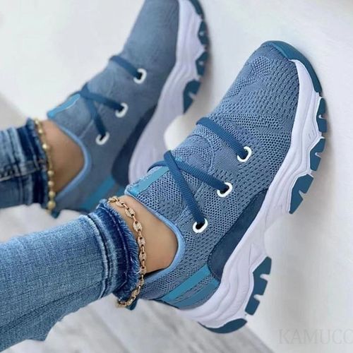 Generic White Sneakers Women Solid Color Shoes Woman Casual Shoes Mesh  Breathable Platform Sneakers Ladies Sport Shoes Running(#Blue)