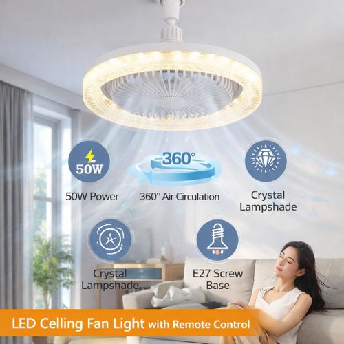 product_image_name-TIMBUTUS-LED Ceiling Fan Light with Remote Control – 360° Air Circulation, Crystal Lampshade, E27 Screw Base-1