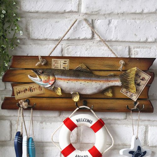 Generic Fashion Hat Clothes Hook Wooden Simulation Fish Hook Fish