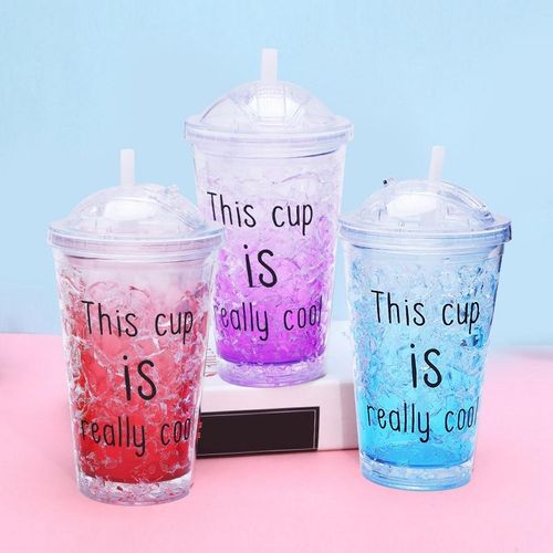 Generic 500Ml Summer Cups Ice Glasses Plastic Water Bottle with Cover  Refrigerator Crushed Ice Cups-Green