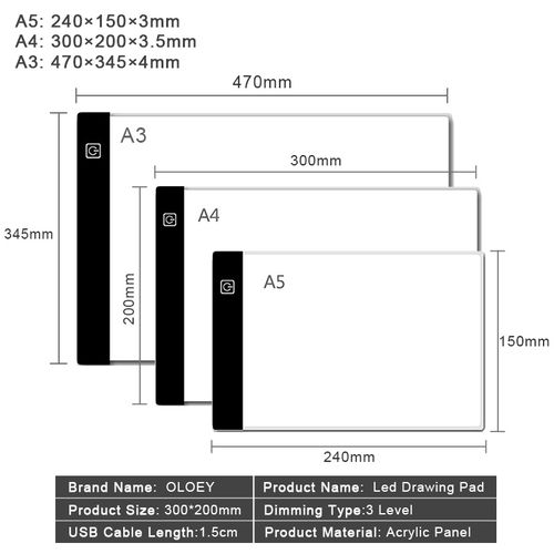 1pc USB A5/A4/A3 LED Drawing Board 3 Level Dimmable Led Drawing Copy Pad  Board Children's Toy Painting Educational Creative Gifts For Children