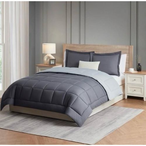 product_image_name-Generic-Dark Grey and Light Grey Reversible Bedsheet, Pillowcases & Duvet Set-1