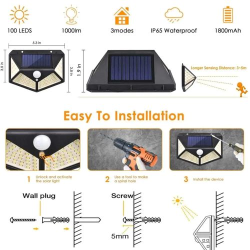 WakeView 2pcs 100 LEDs Solar Wall Lights with Motion Sensor Night Light Outdoor Light - image 5