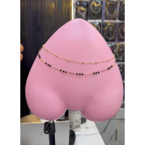 Luxe Women’s Gold-Colour Double-Layer Waist Chain with Decorative black beads