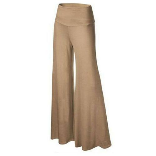 Womens Plus Size High Waist Wide Leg Maxi Long Pants Solid Color