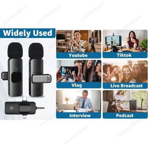 product_image_name-General-3-in-1 Wireless Lavalier Microphone Set Dual Mics + 1 Receiver Plug & Play Noise Reduction-8