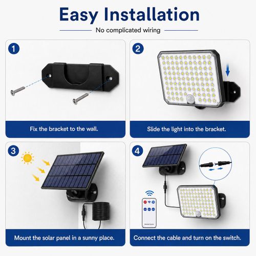 UNIWA Solar Motion Sensor Light Outdoor with Remote Control, Split Solar Panel Waterproof LED Wall Security Light for Garden, Garage, Compound & Balcony - image 6