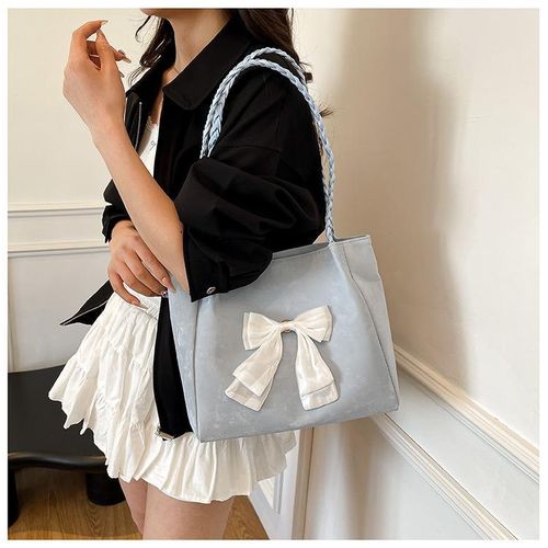 Fashion Cute Bowknot Shoulder Bag Solid Color Braid Strap Tote Bag Ballet Style Underarm Bag - image 4