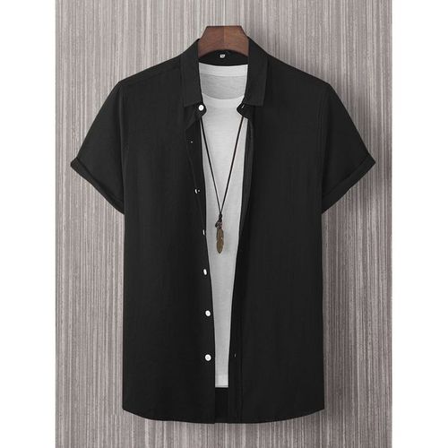 Fashion BLACK BUTTON UP SHORT SLEEVE SHIRT(WBT)