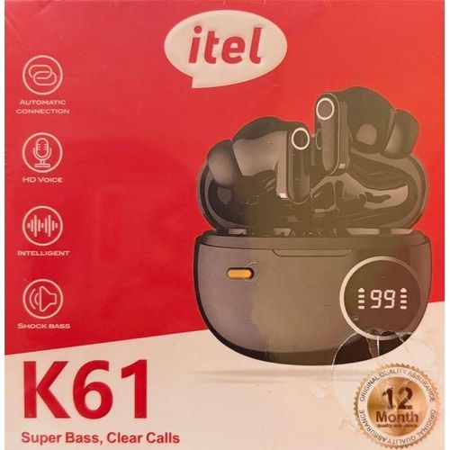 itel New Edition K61 Wireless Bluetooth EarPod Headset With battery percentage display