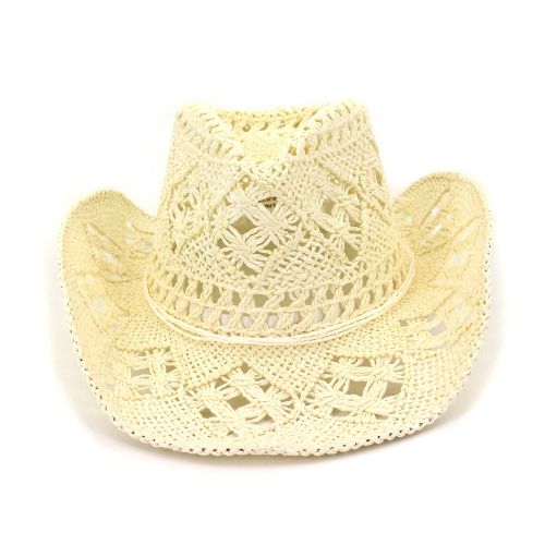 Fashion (56-58cm) Lady's Visor Hat For Summer Hat Travel Sunblock Hat  Western Cowboy Hand-woven Straw Hat Hollow Out Design HA04