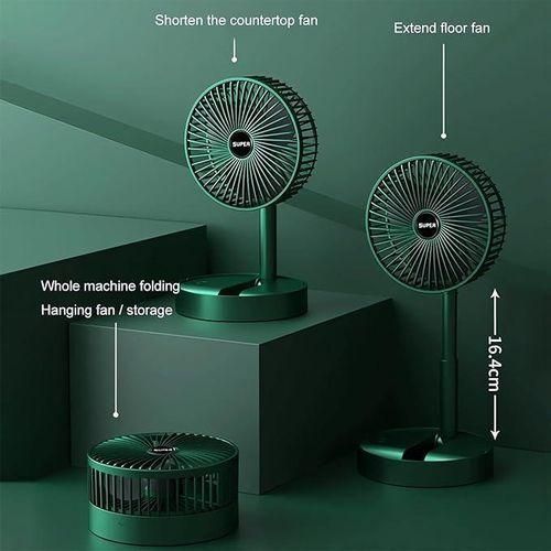Generic Portable USB Rechargeable Folding Fan – Collapsible Telescopic Stand - Green