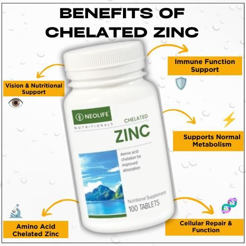 Vital Care Chelated Zinc 100 Tablets - Highly Absorbable Zinc Supplement for Immune & Cellular Support