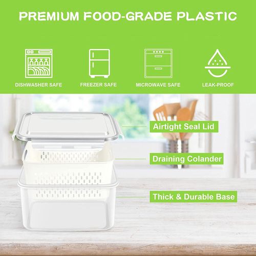 3 Pack Fruit Storage Containers for Fridge - Produce Saver Containers  Fridge Organizers with Airtight Lid & Colander, Fruit and Vegetable Storage  for