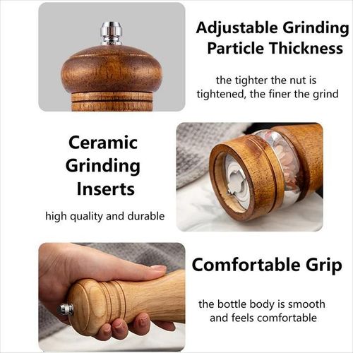 product_image_name-Generic-Wooden Salt and Pepper Grinder Set with Acrylic Window, Manual Grinder with Vintage Distressed Finish, Wood Tone, Ceramic Core, Adjustable Coarseness - 16.51 cm(Brown)-4