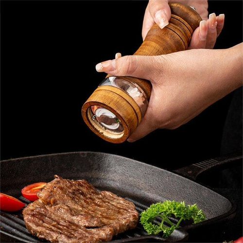 product_image_name-Generic-Wooden Salt and Pepper Grinder Set with Acrylic Window, Manual Grinder with Vintage Distressed Finish, Wood Tone, Ceramic Core, Adjustable Coarseness - 16.51 cm(Brown)-7