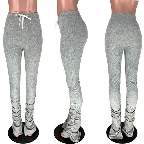 One opening Women Stacked Leggings, Fashion High Waist Solid Color Slim Fit  Workout Pants with Drawstring 