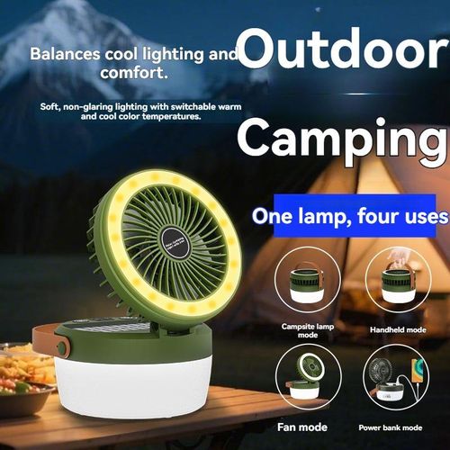 Generic Solar camping lamp - lighting fan lamp - multi-functional outdoor super long-lasting rechargeable emergency lamp
