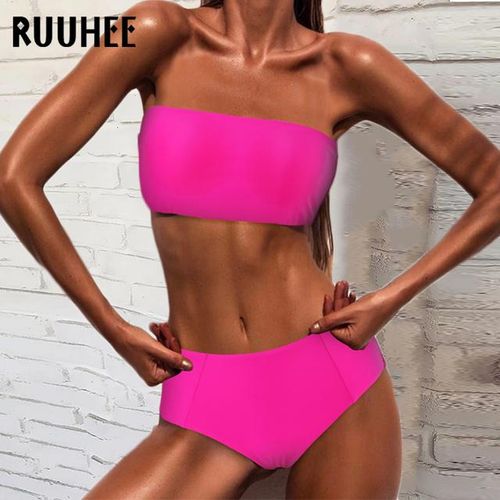 Generic Ruuhee High Waist Bikini 2023 Woman Sexy Micro Brazilian Bikini  Push Up Bandeau Swimwear Two Piece Swimsuit For Women