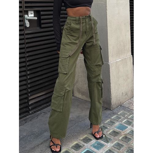 Fashion (green)Women High Waist Wide Leg Baggy Jeans Side Pocket
