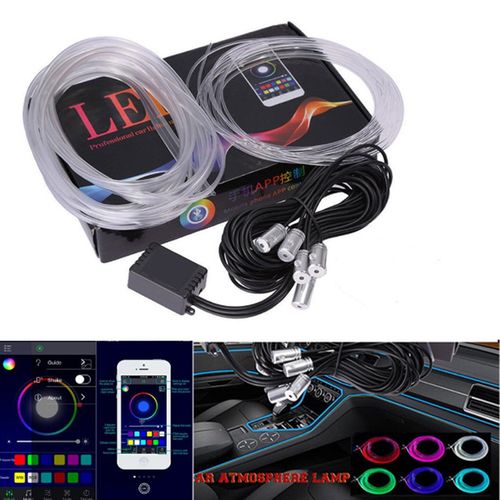 Generic (5 Lights APP)New 5PCS RGB LED Strips Ambient Light APP Bluetooth  Control For Car Interior Atmosphere Light Lamp DIY Music 6M Fiber Optic  Band