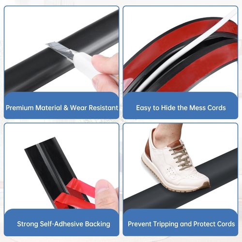 product_image_name-Flushrenic-Floor Cord Cover ,Self Adhesive Cord Hider Floor Cable Management Power Cord Protector,Electric Cord Covers for Home, Offices, School, Cable Cavity.(2M)-2