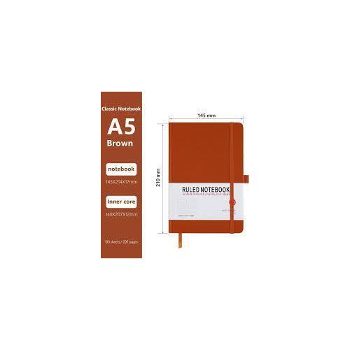 Generic Notebook A5, Journal A5 Notebook 80 GSM Hardback Notepad with Lined Pages, Pen Loop and Expandable Paper Pocket Brown - image 2