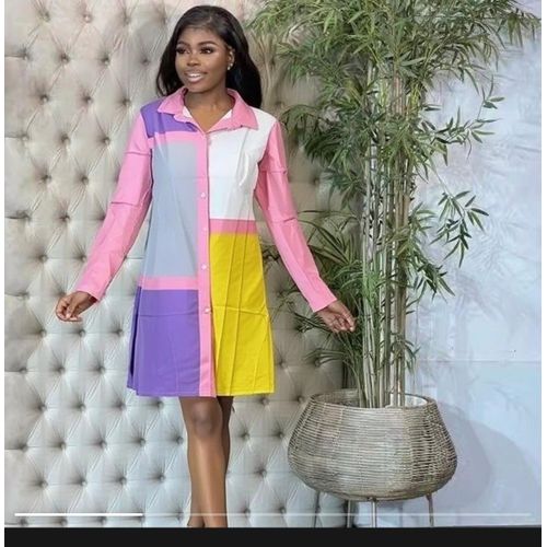 Fashion Women Shirt Dress / Gown Color-block Long Sleeve