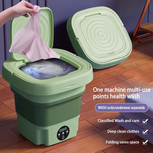 product_image_name-Generic-An 8-liter foldable portable washing machine that can wash socks and underwear, featuring 3 spin-drying modes. It's a retractable household washing machine - Green-1