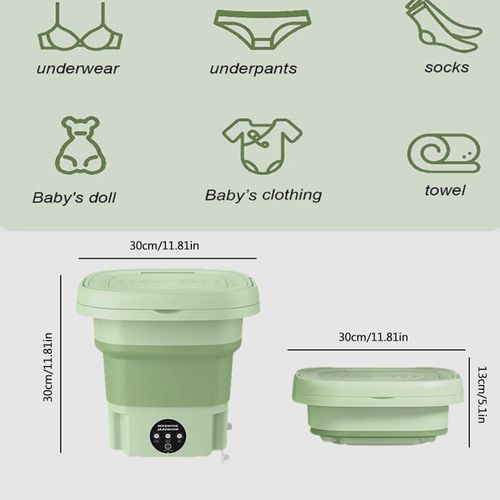 product_image_name-Generic-An 8-liter foldable portable washing machine that can wash socks and underwear, featuring 3 spin-drying modes. It's a retractable household washing machine - Green-6