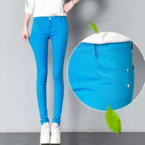 Fashion （SKY Blue）FSDKFAA Korean Style Plus Size Summer Pants Women Skinny  Candy Colors Pencil Pants Casual Slim Trousers Stretch Black Leggings WJu