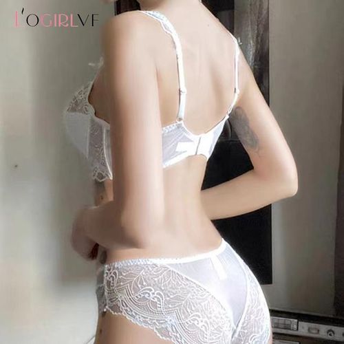 Generic Logirlve Sexy Lingerie Plus Size Lace Underwear Set Women Bra  Ultrathin Transparent Embroidery Bra And Panties Sets B C D Cup