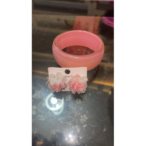 product_image_name-Fashion-Everything plastic bangle and matching earring pink-2