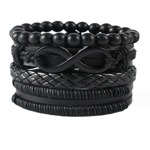 product_image_name-Fashion-New Multi-layers Vintage Hollow Leather Bracelet -Black-1