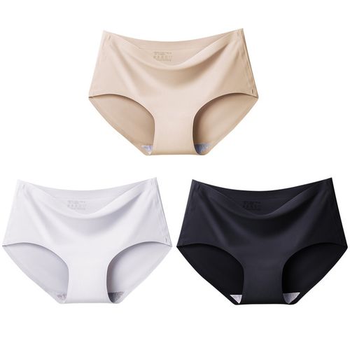 Generic Big Size 4XL Women Seamless Panties Silk Mid Waist Underwear For  Female 3Pcs Large Size Women's Panties Set Underpant Lingerie(#beige White  Black)