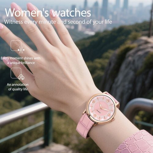 product_image_name-Fashion-Women’s Pink Gradient Quartz Watch – Rose Gold Round Case with Faux Crocodile Strap-8