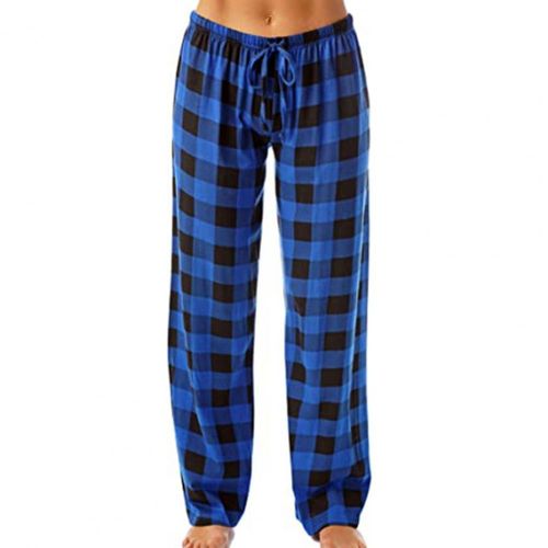 Fashion (Blue)Women Plaid Pajama Pants Sleepwear Sleep Pants Plaid