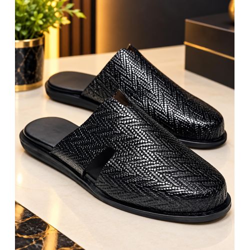 Fashion Black skin handmade Quality half shoe