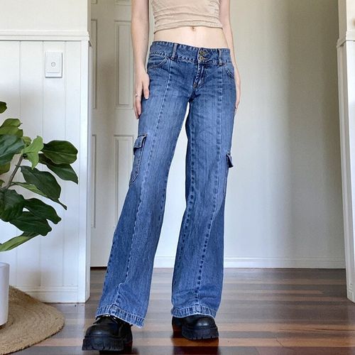 Cool Girls Fashion Wild Straight Cargo Jeans High Waist Loose Leg