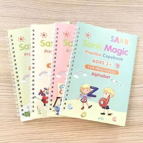 5 Pc Grooved Handwriting Practice for Kids,Repeatedly Magic Calligraphy  Book Set,Groovd Kids Writing Books with Pens & Aid Pen Grips (5 Books+Pens)